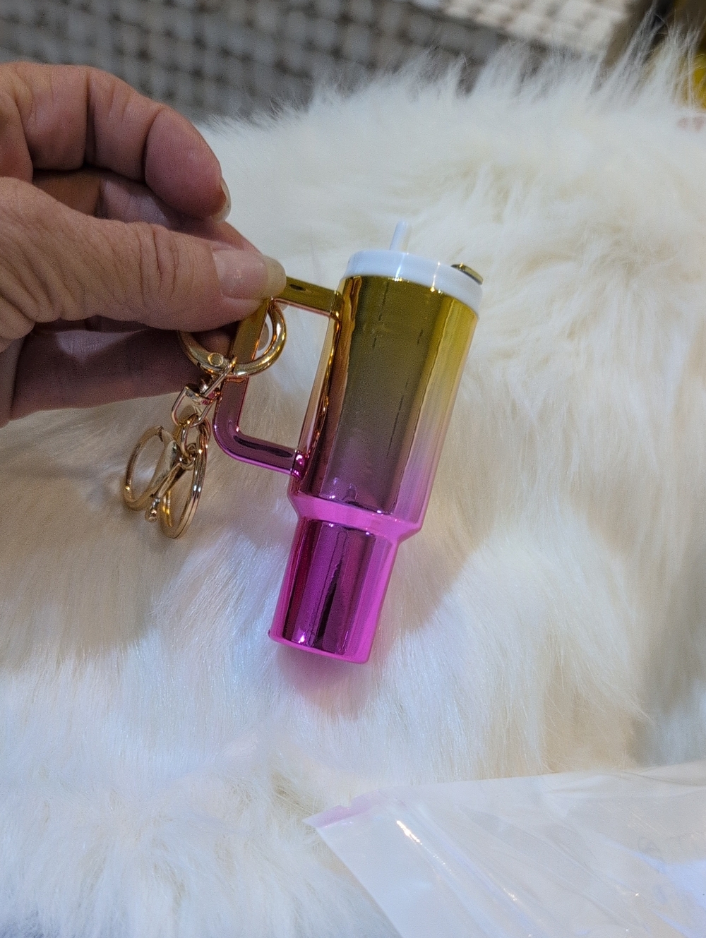 Gold and Pink Metallic Keychain Bag Charm Or Keychain